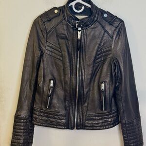MICHAEL Michael Kors Black Leather Moto Jacket